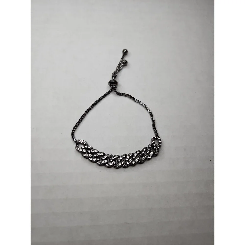 Paparazzi Gunmetal Pavé Rhinestone Bolo Bracelet - Adjustable Slider Link